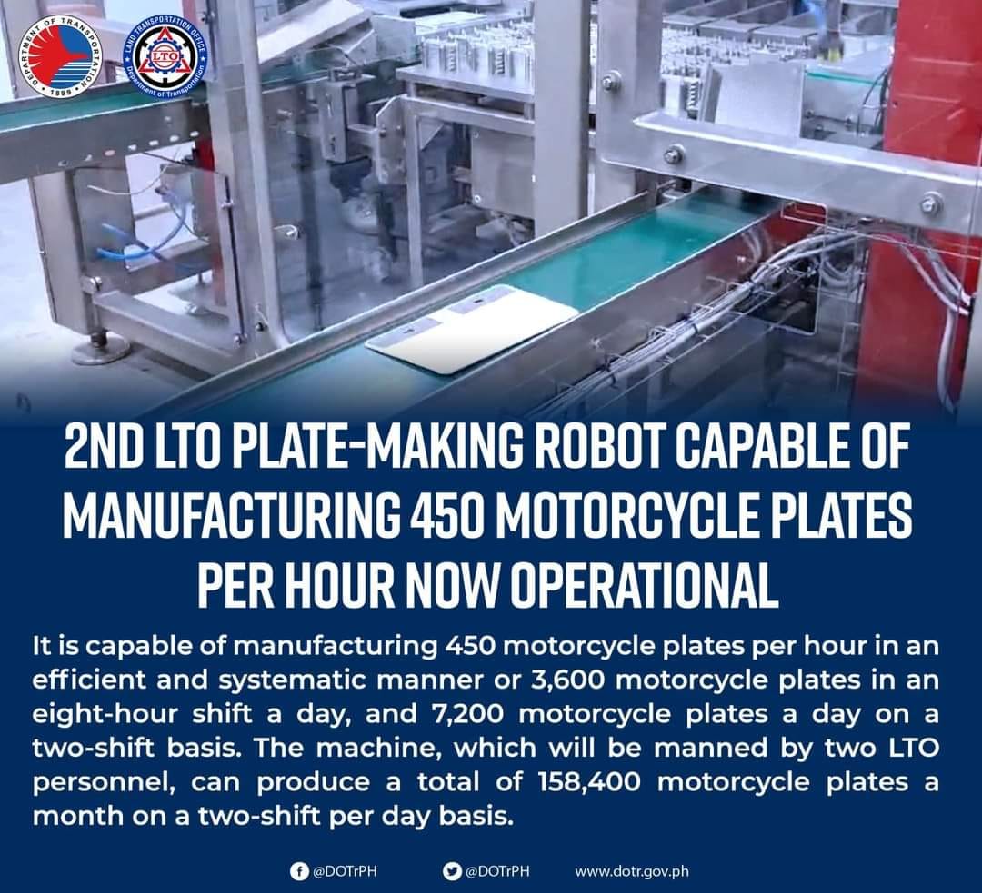 2nd LTO Plate Making Robot Capable of Manufacturing 450 Motorcycle Plates per Hour Now Operational